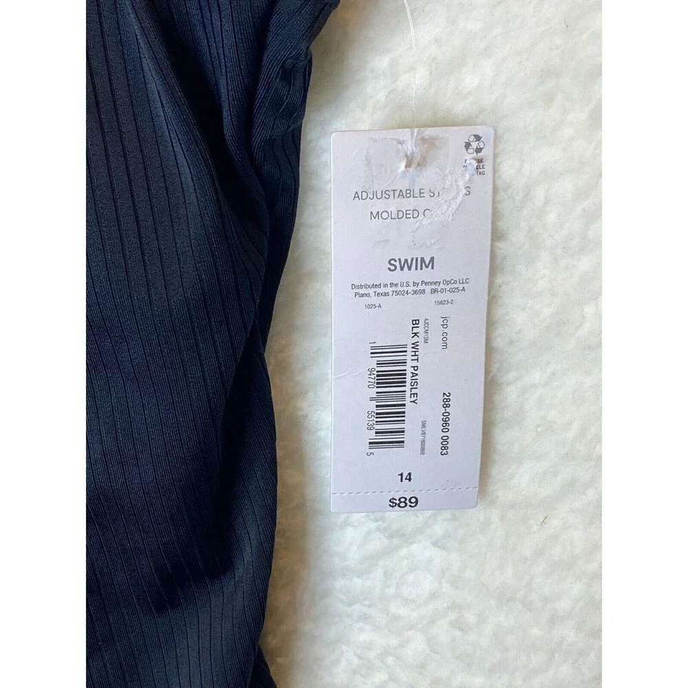 Liz Claiborne Woman One Piece Swimsuit Ribbed Size 14 Bathing Suit Black NEW - Picture 8 of 11